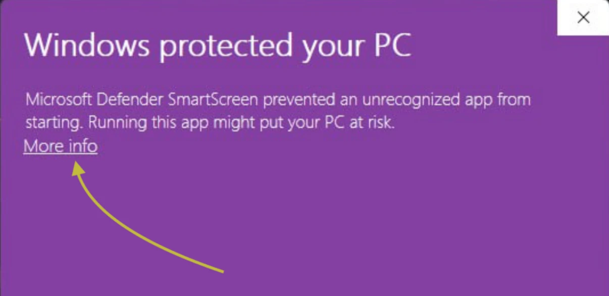 Windows security alert — More info
